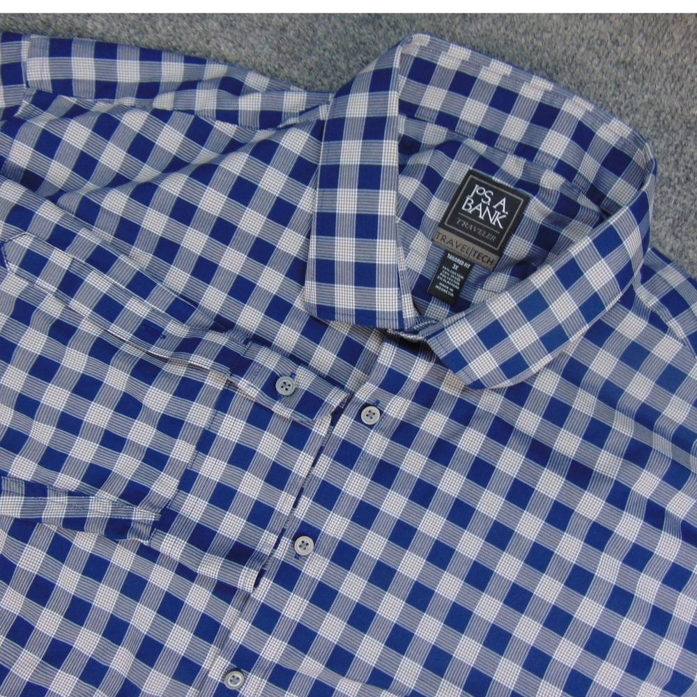 Jos A Bank Shirt Mens 3XL Traveler Blue Gingham Plaid Travel Tech Tailored Fit